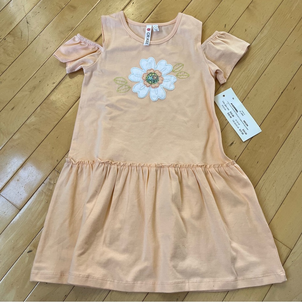 CR Kids Pink Peach Girls Cold Shoulder Dress with Flower NWT size 4
